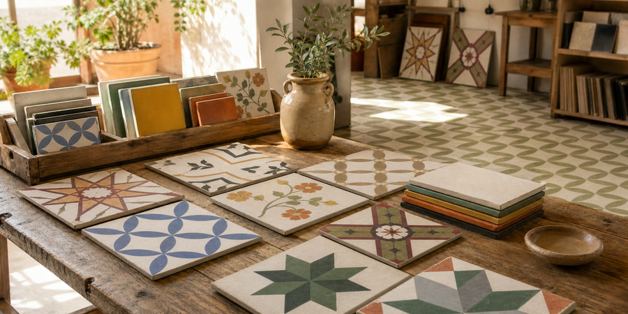 Showroom con muestras de baldosas hidráulicas